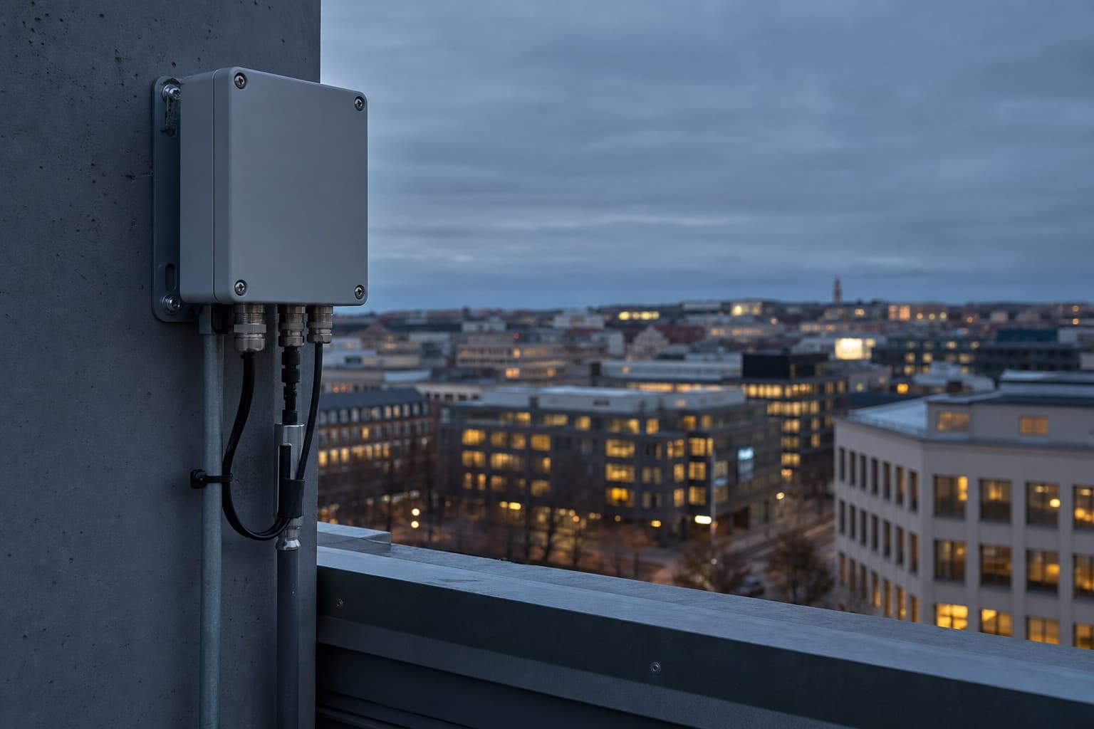A connected sensor installation overlooking an urban operational environment